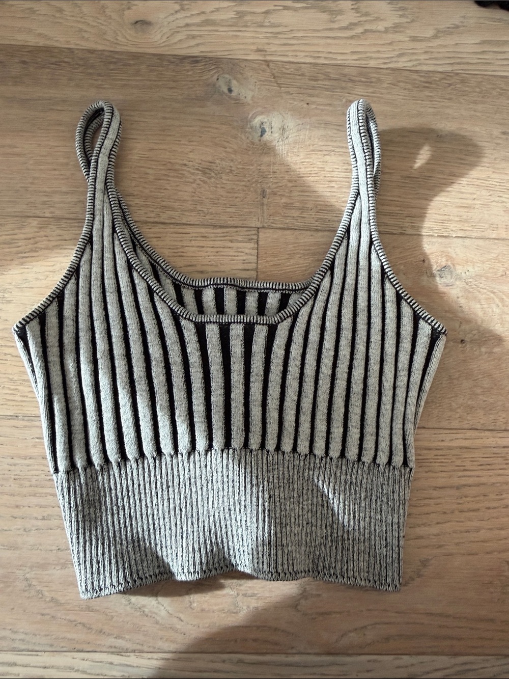 John Elliott Black & Gray Ribbed Crop Tank